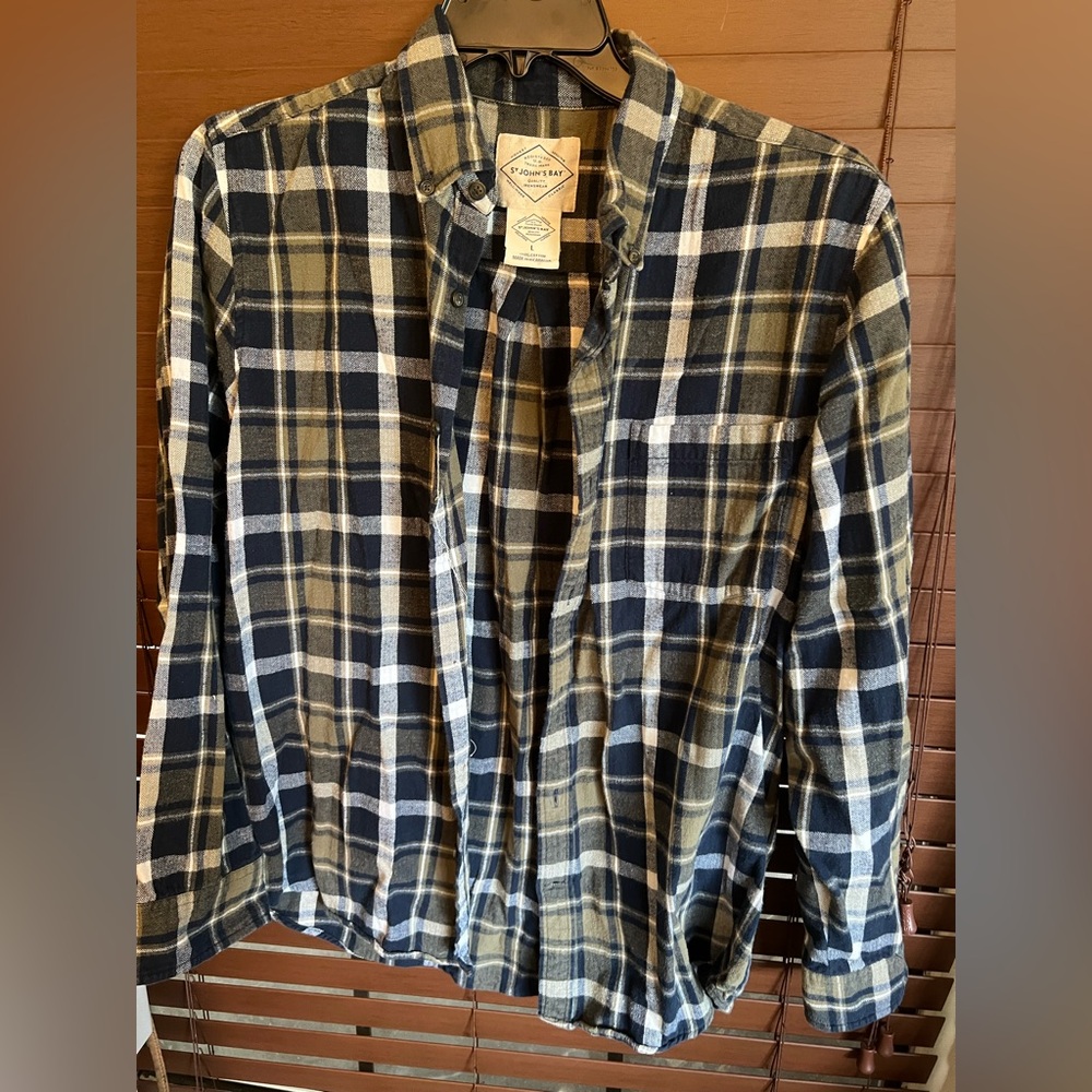 St. John's Bay Men's Casual Plaid Shirt - Blue and Tan - Picture 1 of 3